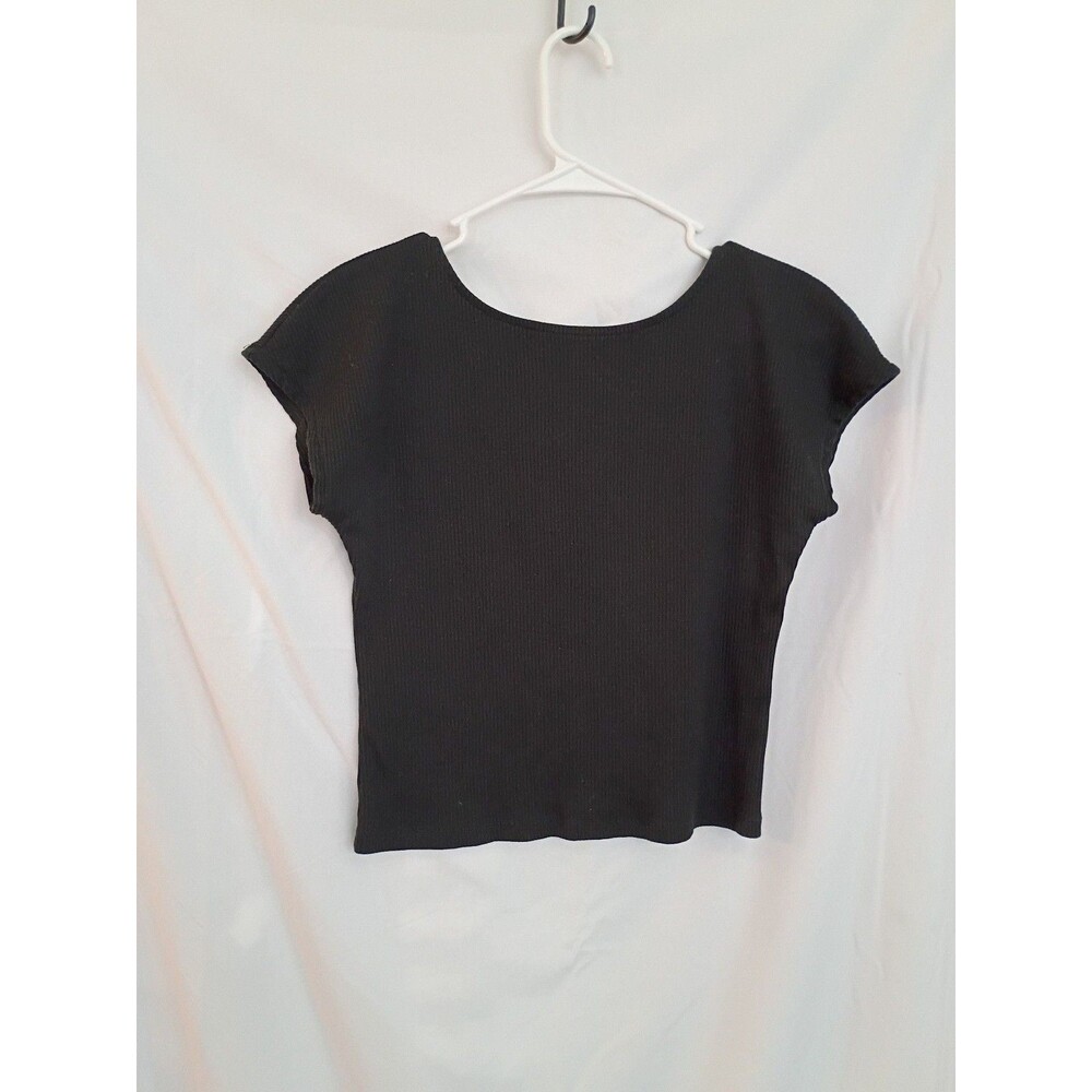 J.Crew Black Ribbed Short Sleeve Scoop Neck Top minimalist boss babe capsule